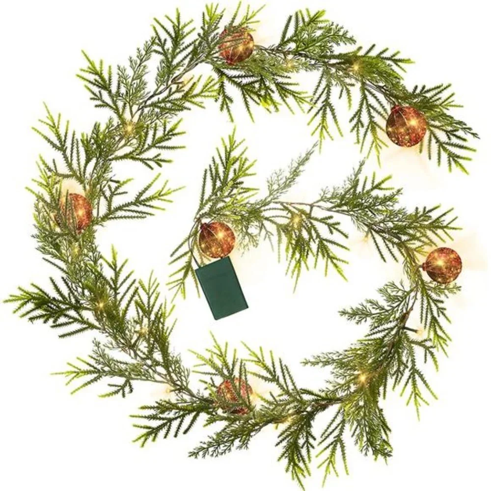 Pine Christmas Garland with Lights, 6FT 20 LED Prelit Garland, Lighted Garland